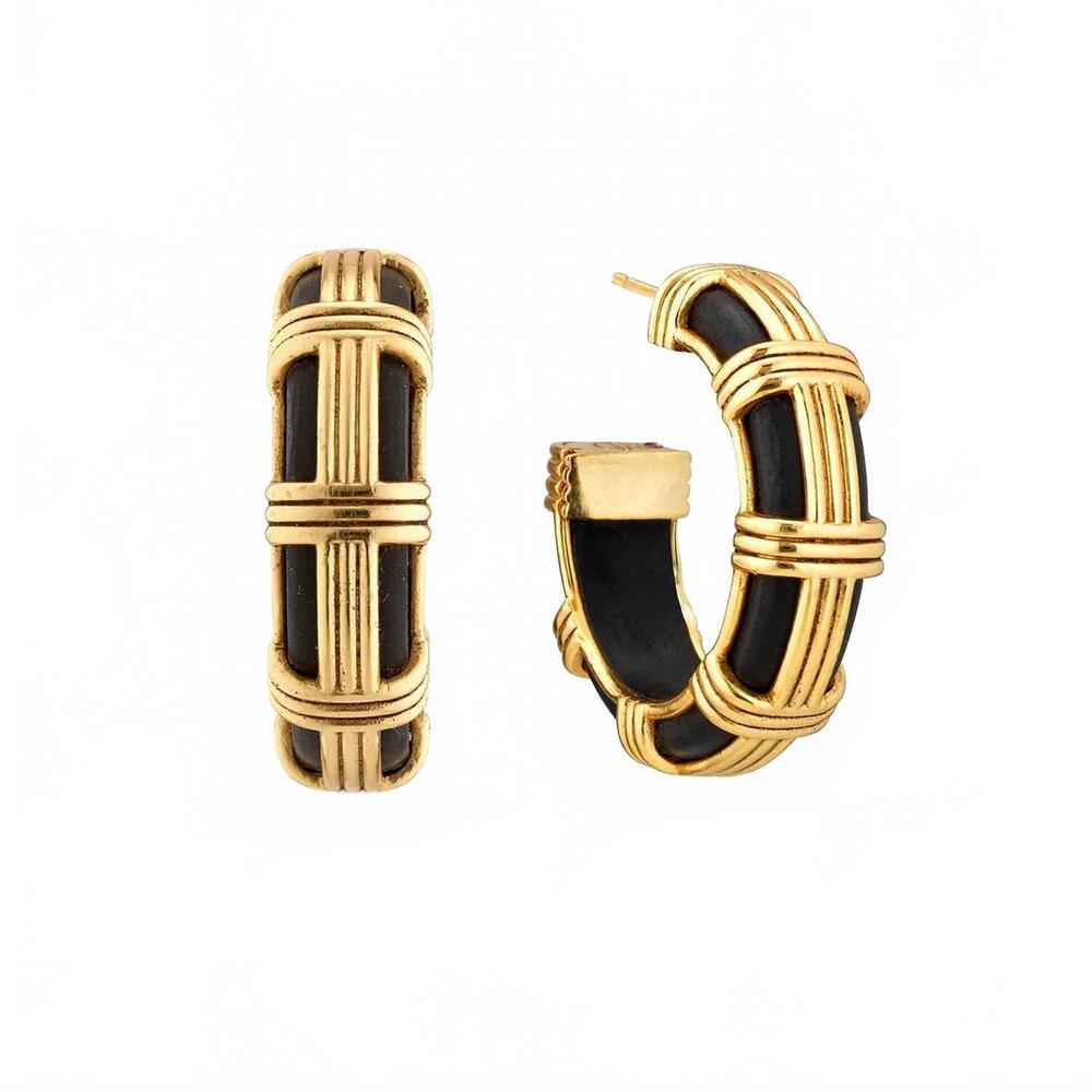 NEW CAPUCINE DE WULF women's gaia cage hoop earrings in ebony